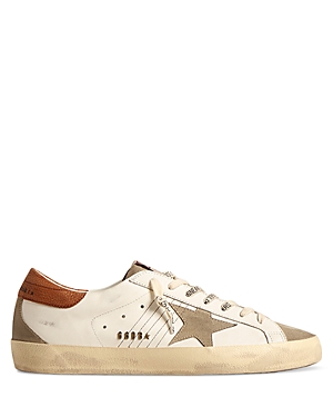 Shop Golden Goose Men's Super Star Lace Up Sneakers In White/taupe
