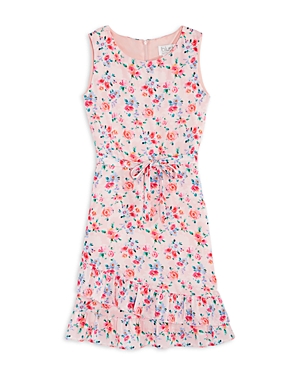 Us Angels Girls' Floral Print Belted Faux Wrap Dress - Big Kid In Pink
