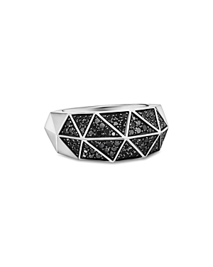 Men's Sterling Silver Faceted Black Diamond Pave Ring