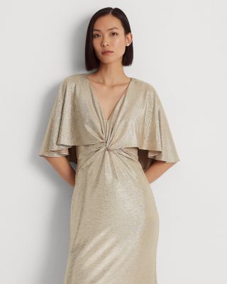 Foil Print Jersey Cape Gown
