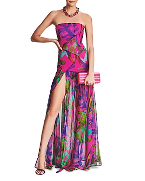 Retroféte Nicole Print Strapless Silk Dress In Tropical L