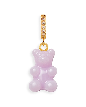 Crystal Haze Jewelry Nostalgia Pave Chain Pink Bear Single Drop Earring in 18K Gold Plated