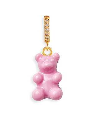 Jewelry Nostalgia Pave Chain Pink Bear Single Drop Earring in 18K Gold Plated