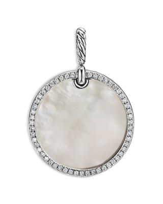 David Yurman Sterling Silver Dy Elements Disc Pendant with Mother-of-Pearl &amp; Diamonds
