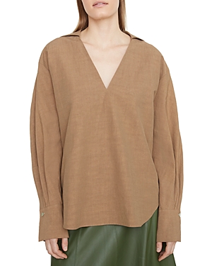 Vince Shaped-collar V-neck Popover Top In Sandshell