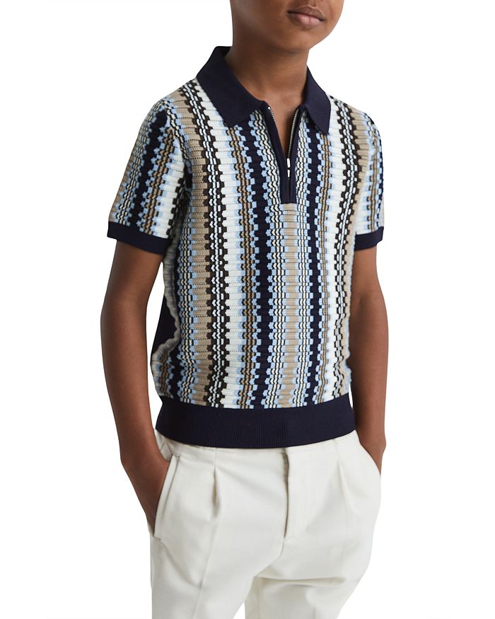 REISS Boys' Redbourne Stripe Textured Knit Polo Shirt - Little Kid 