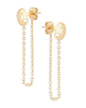 Moon & Meadow - 14K Yellow Gold Crescent & Star Draped Chain Earrings - 100% Exclusive