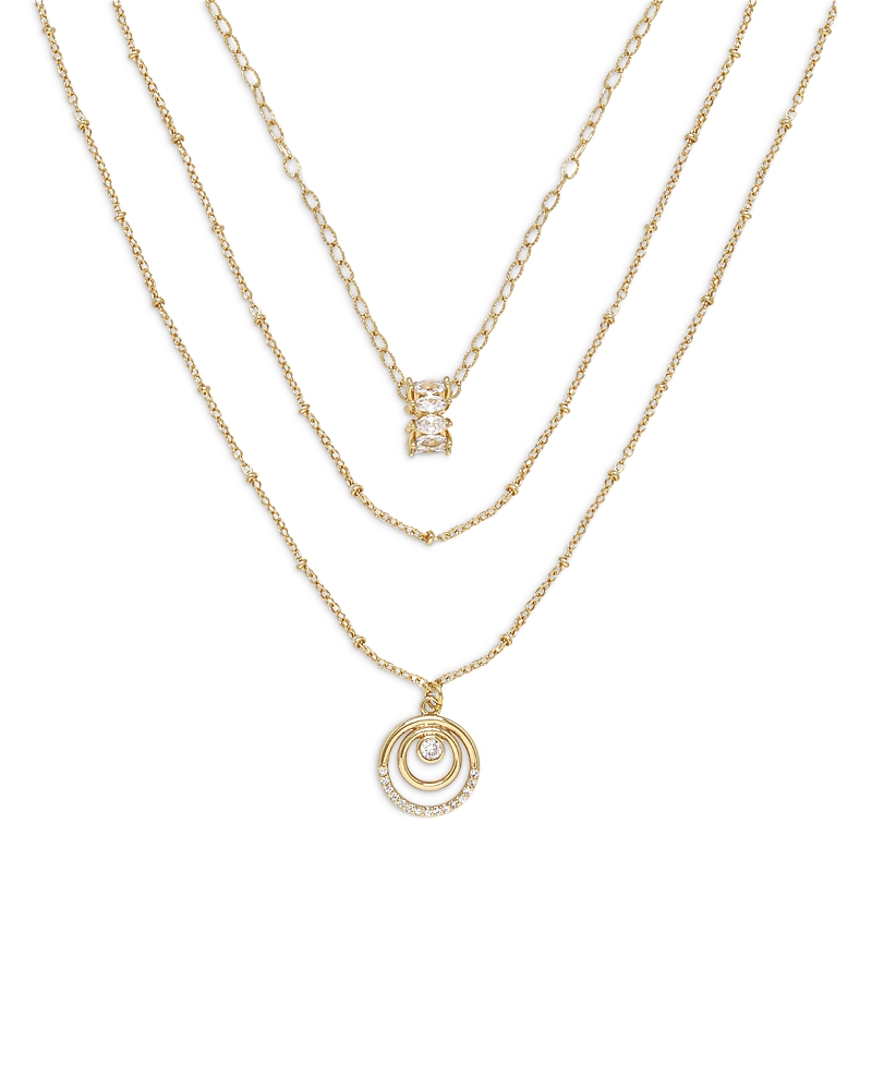 Ettika Circles Of Crystal Dainty Layered 18k Gold Plated Necklace Set In Gold