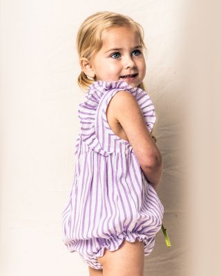 Girls' Lavender French Ticking Ruffled Romper - Baby