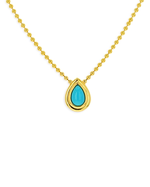 Rachel Reid 14k Yellow Gold Turquoise Double Bezel Pendant Necklace, 16 In Blue/gold