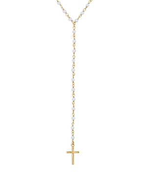 Cultured Freshwater Pearl Beaded Cross Lariat Necklace in 18K Gold Plated Sterling Silver, 16-18