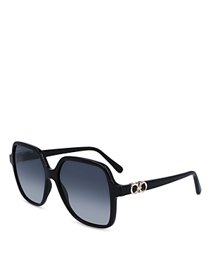 Shop Ferragamo Rectangular Gancini Sunglasses, 57mm In Black/blue Gradient