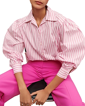 Shop Maje Cyta Striped Shirt In Pink