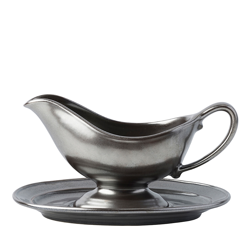 Juliska Pewter Stoneware Sauce Boat And Stand In Pewter