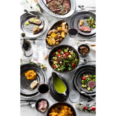 Pewter Stoneware Sauce Boat and Stand