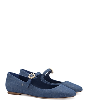 Larroude Round-toe Denim Ballerinas In Blue