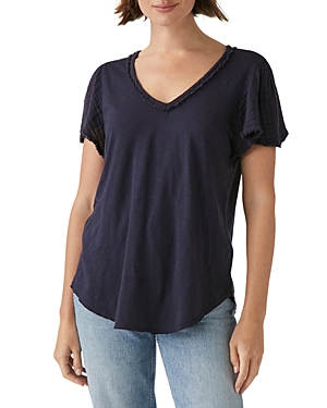 Shop Michael Stars Cotton Frayed V Neck Tee In Admiral