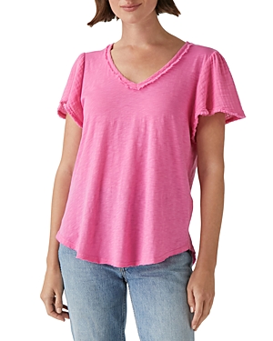 Michael Stars Cotton Frayed V Neck Tee In Azalea