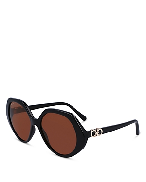 Ferragamo Gancini Geometric Sunglasses, 58mm In Black/brown Solid