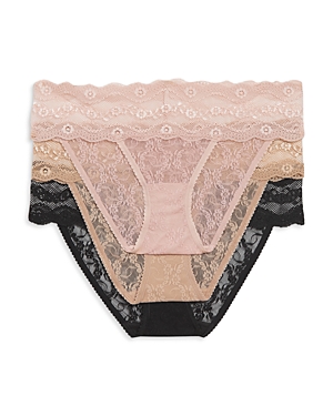 B.tempt'd By Wacoal Assorted 3-pack Lace Kiss High Cut Briefs In Rose Smoke/au Natural/night