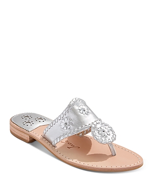 Shop Jack Rogers Women's Jacks Whipstitch Slip On Thong Slide Sandals In Silver/silver