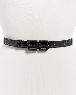 balenciaga women's hourglass thin croc embossed leather belt