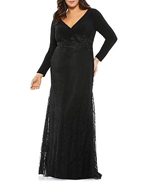 Mac Duggal Embellished Long Sleeved Gown In Black