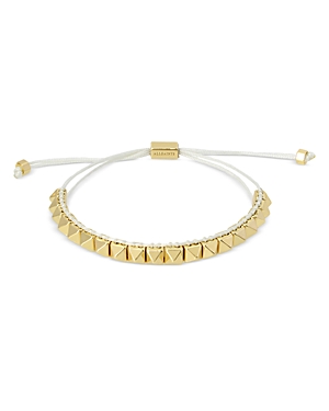 Allsaints Pyramid Bead Cord Slider Bracelet In Gold Tone In Gold/white