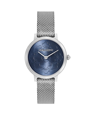 Shop Olivia Burton Ultra Slim Floral Watch, 28mm In Blue/silver