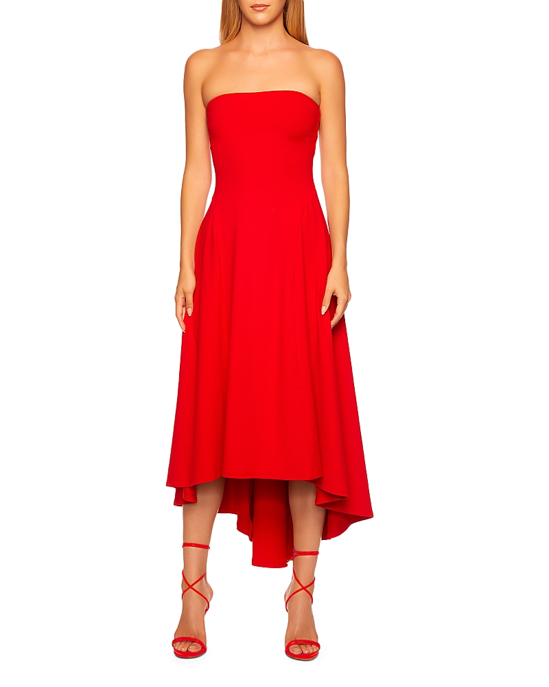 Susana Monaco Strapless Long High-low Dress In Perfect Red