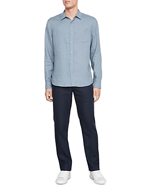 Vince Long-sleeve Linen Shirt In Dark Teal