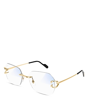Shop Cartier C Decor Squared Photochromatic Blue Light Glasses, 57mm In Gold/clear