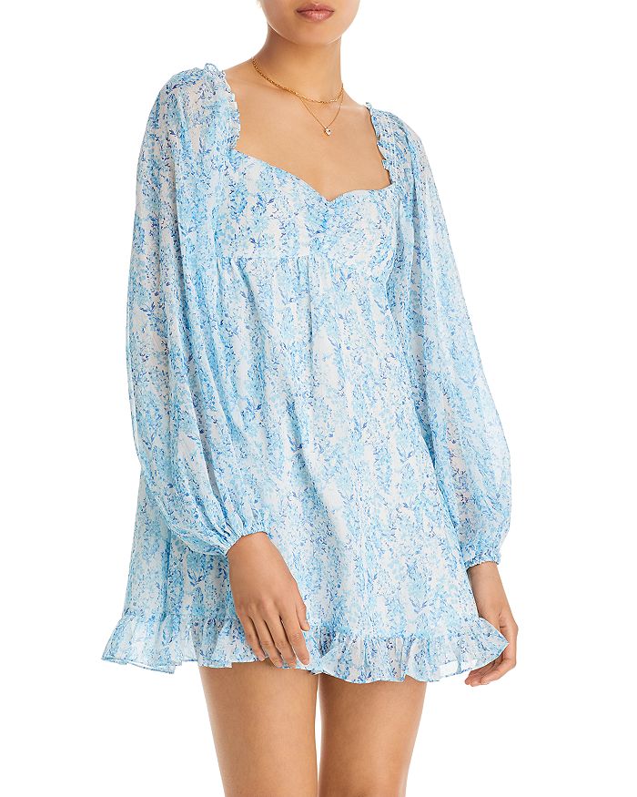 AQUA Floral Ruffle Mini Dress 100 Exclusive Bloomingdale s