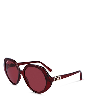 Shop Ferragamo Gancini Geometric Sunglasses, 58mm In Red/red Solid