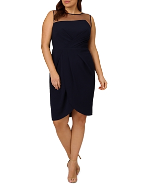 Adrianna Papell Plus Draped Illusion Sheath Dress In Midnight