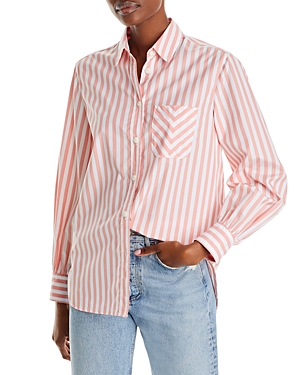 Rag & Bone Maxine Striped Button-front Shirt In Coral Stripe