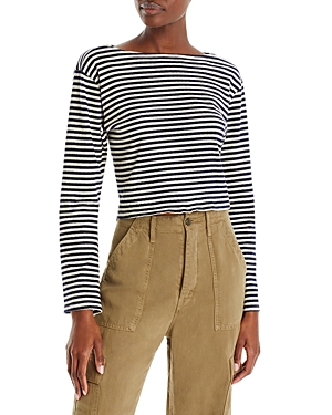Mother The Skipper Bell Striped Top In Navy Stripe