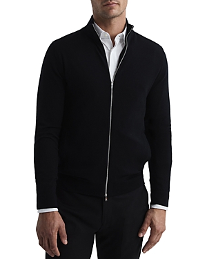 Reiss Hampshire Long Sleeve Merino Full Zip Sweater In Black