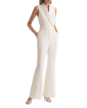 Reiss Womens Ivory Dani Tuxedo Woven Jumpsuit In Ivory