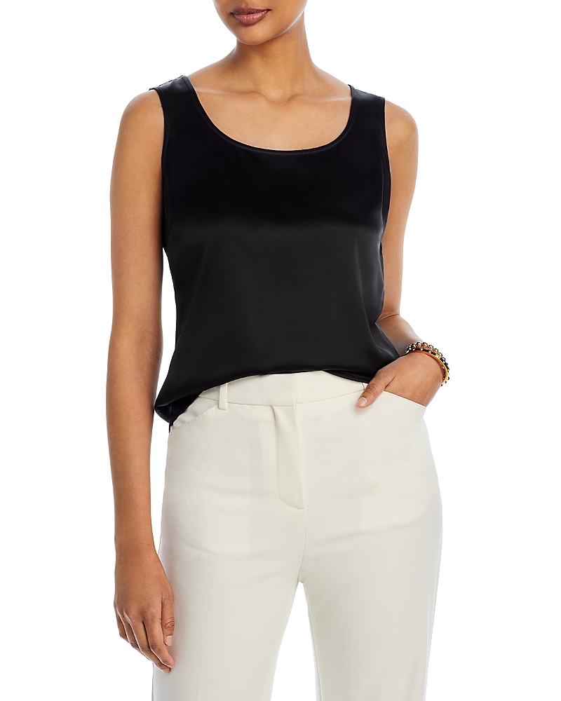 St John Liquid Satin Round Neck Shell In Caviar