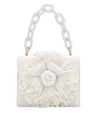 Oscar de la Renta - Tro Woven Raffia Fringe Flower Mini Bag