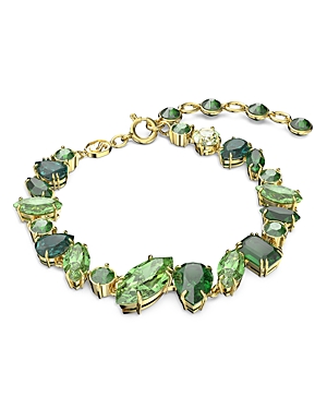 Shop Swarovski Gema Green Crystal Flex Bracelet In Gold Tone