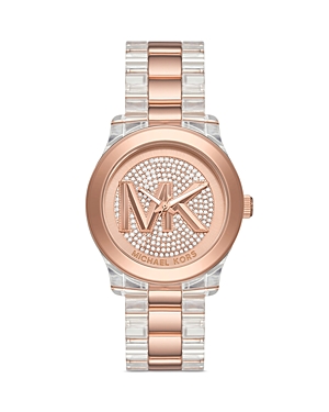 Shop Michael Kors Runway Watch, 38mm In Pink/silver