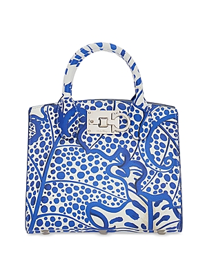 Ferragamo The Studio Foliage-print Box Top-handle Bag In Fiorone/new Bianco/gold
