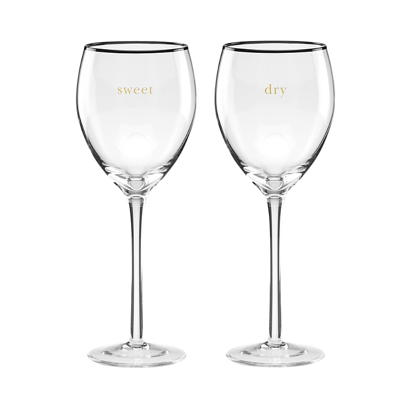 Kate Spade Cheers To Us Sweet & Dry 2-piece Wine Glasses Set In Clear