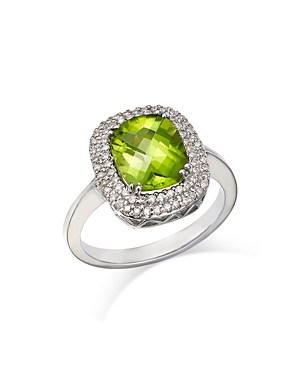 Bloomingdale's Peridot & Diamond Halo Ring In 14k White Gold - 100% Exclusive In Green/white