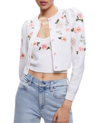 Alice and Olivia Kitty Floral Embroidered Cropped Cardigan