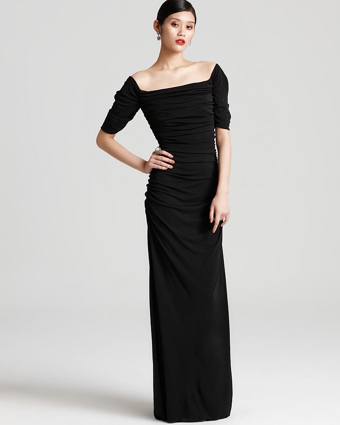 Badgley mischka off the shoulder gown hot sale