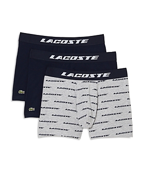 Lacoste Cotton Stretch Jersey Logo Print Boxer Briefs, Pack Of 3 In Navy