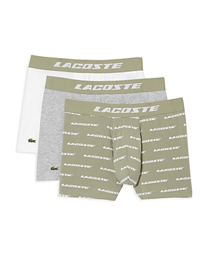 Lacoste Cotton Stretch Jersey Logo Print Boxer Briefs, Pack Of 3 In Dark Beige